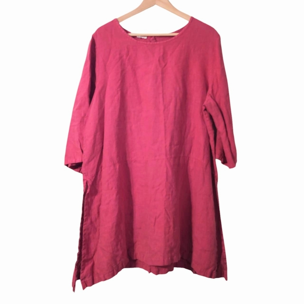 Bryn Walker 100% Linen Oversized Casual Lagenlook Pink Tunic Long Line Top XL